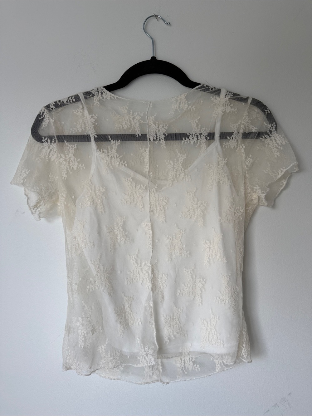 Ultra Flirt Ivory Sheer Lace Short Sleeve Top